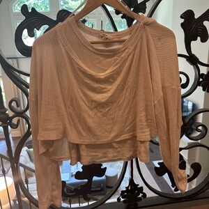 Ribbed Long Sleeve Crop Top in Beige